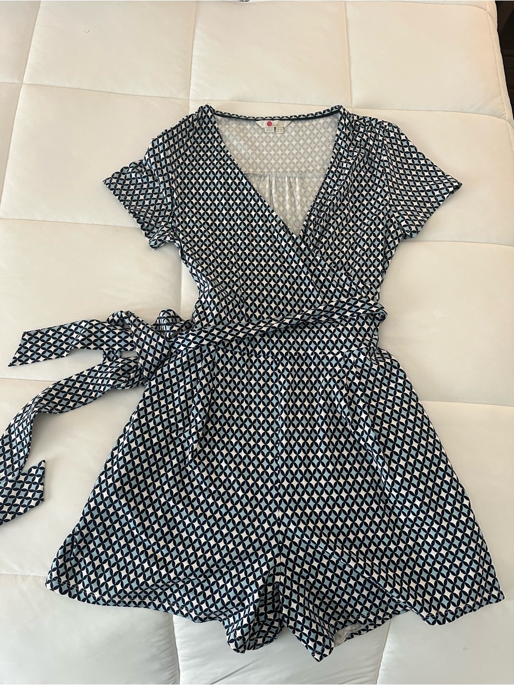 Boden Caroline Jersey Romper Faux Wrap Tie Waist Pockets Cotton Modal